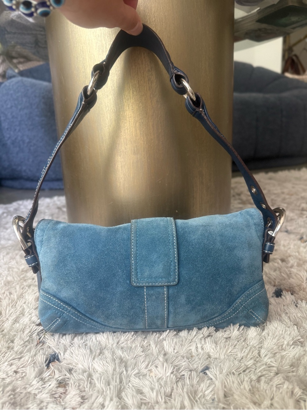 COACH RARE VINTAGE 2005 BLUE SUEDE SOHO DEMI FLAP - Picture 2 of 8
